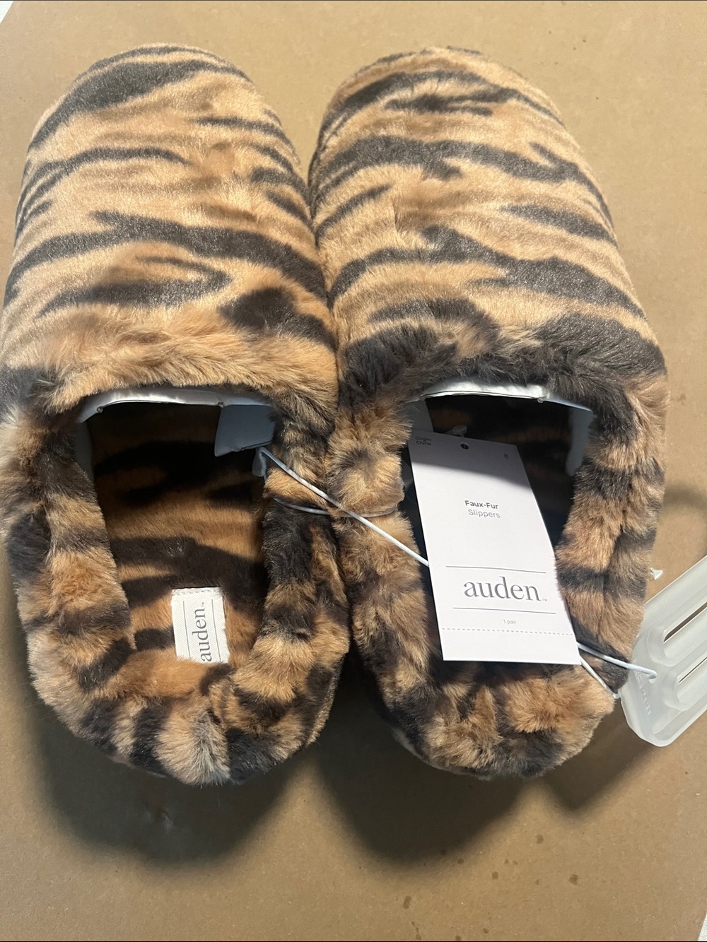 Auden Faux-Fur Tiger-Print Women's Slippers - Brown/Black